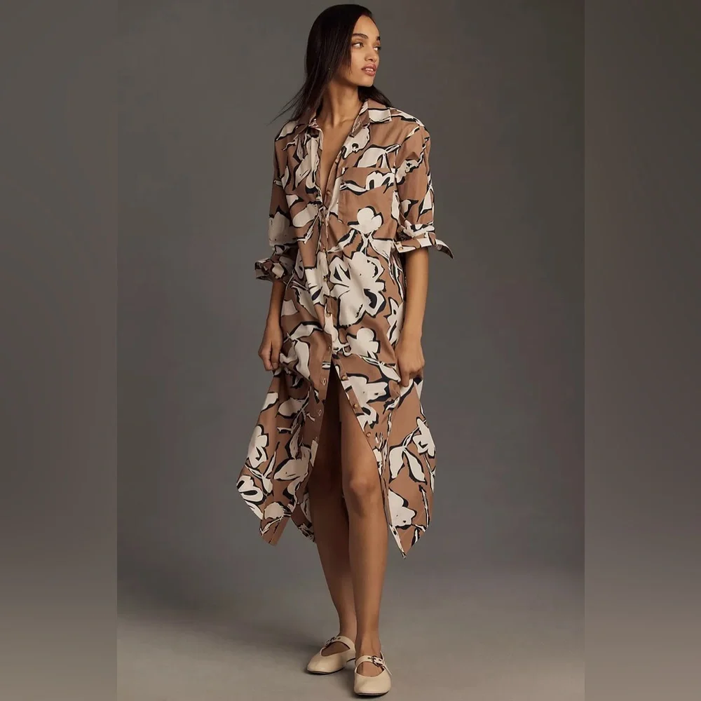 Anthropologie Maeve The Soren Long-Sleeve Midi Shirt Dress - Picture 2 of 7